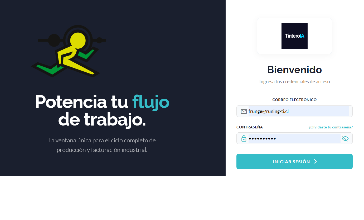 Pantalla de login de Runflow ERP