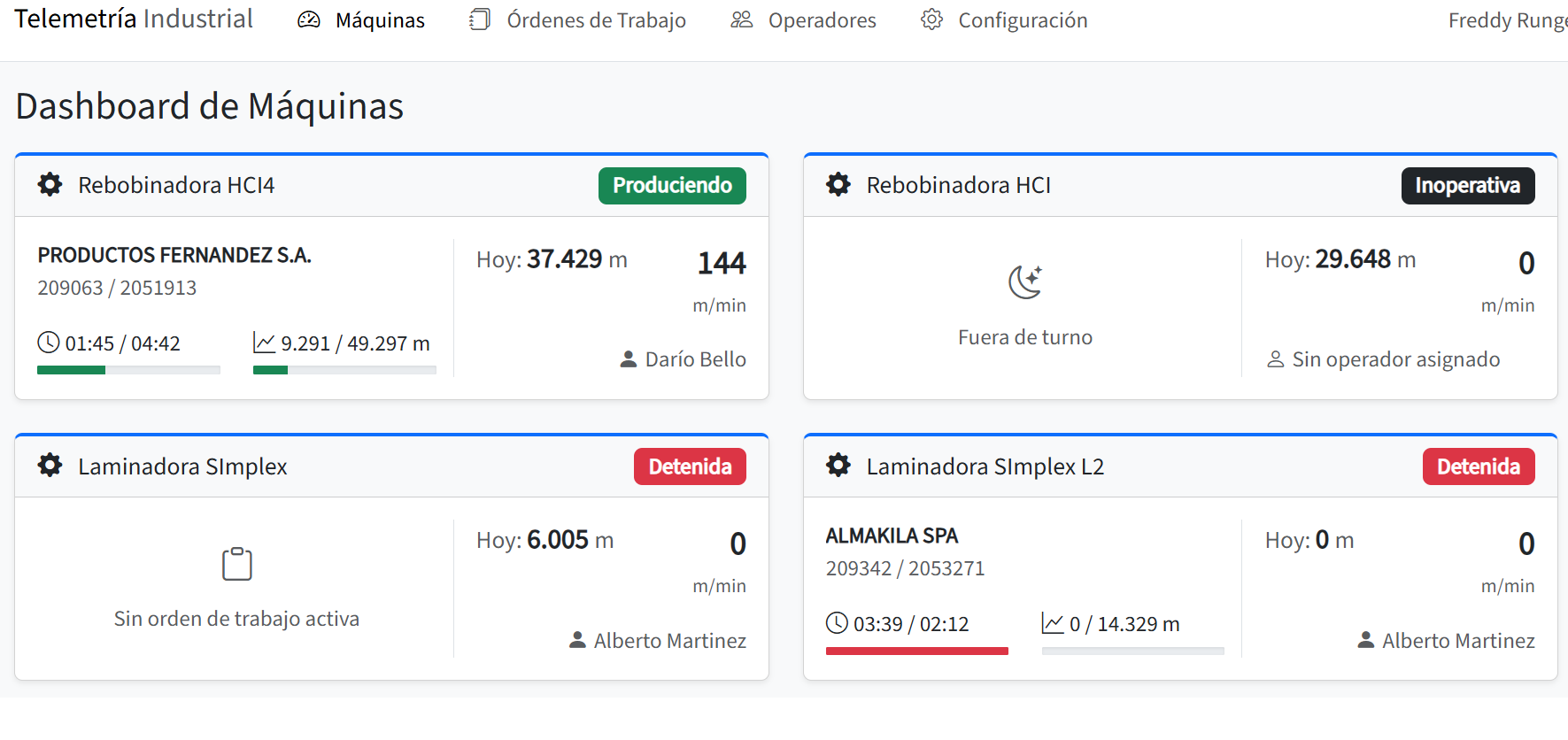 Telemetría industrial en Runflow ERP